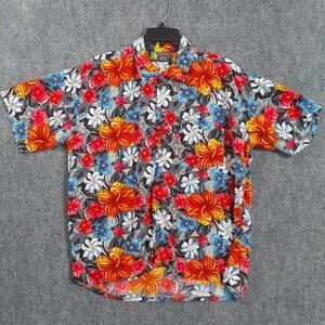 Vintage Roundy Bay Shirt Mens Large Multicolor Hawaiian Rayon Floral Tropical